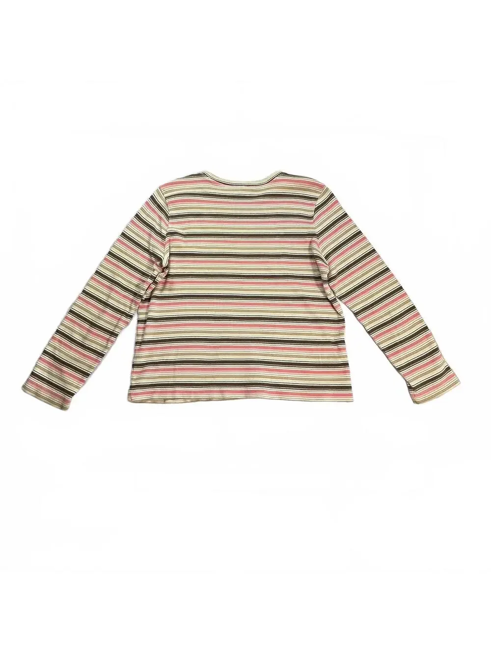 Liz Claiborne Petites Long Sleeve Striped Knit Top Coral Beige Ribbed PS Casual